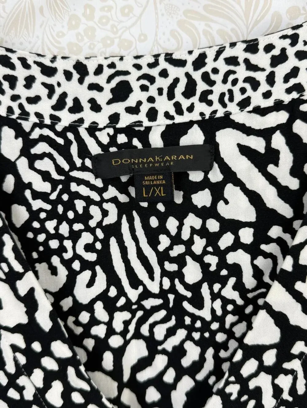 Donna Karan Black & White Abstract Print Loose Fit Sleepwear Dress - Size - L/XL